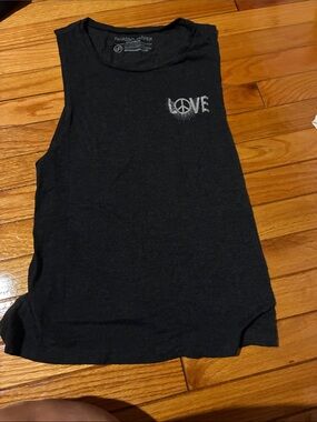 Black Graphic Muscle Yoga Tank with 'LOVE' Peace Design